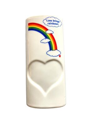 Vintage Vase 80s 90s Ceramic Bud Vase Love Brings Rainbows
